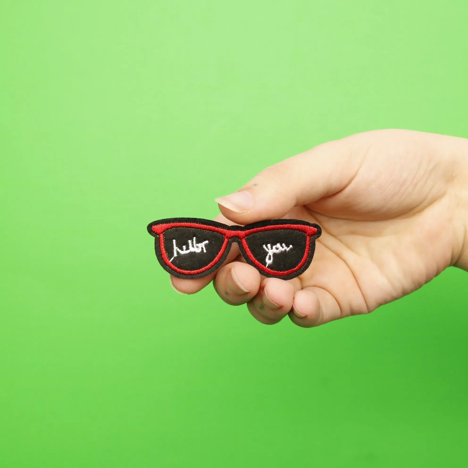 Red Shades With Text Embroidered Applique Iron On Patch - Image 2