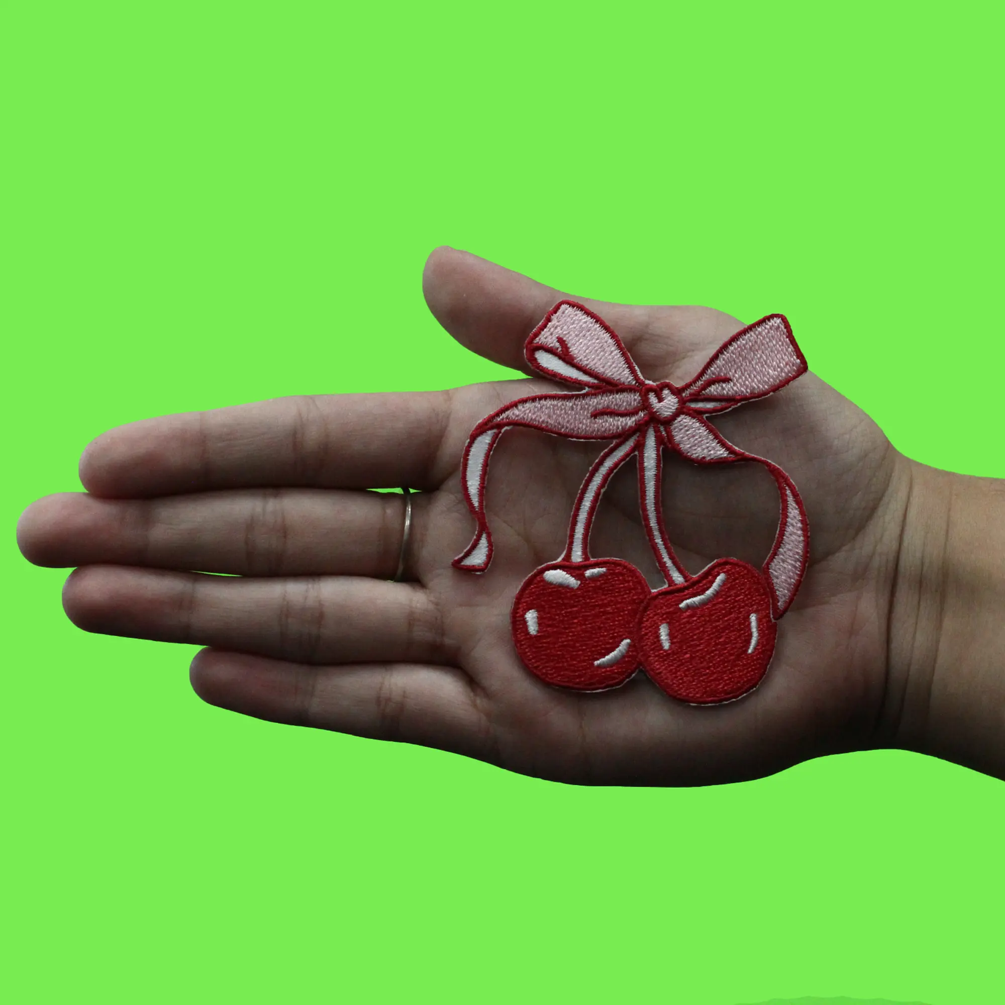 Ribbon Cherries Cutesy Patch Cute Coquette Fruit Embroidered Iron On - Image 2