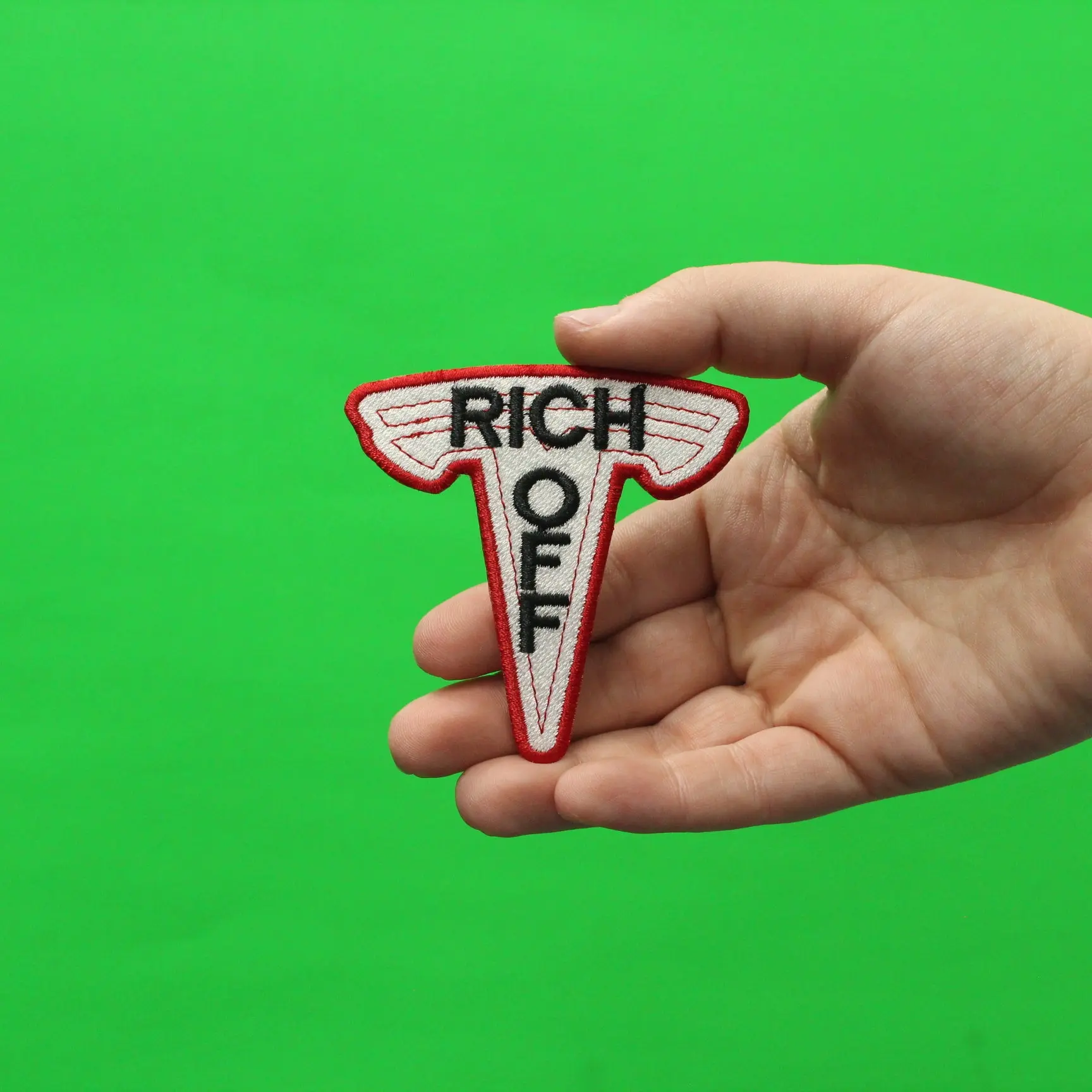 Rich Off EV Stocks T Logo Embroidered Iron On Patch - Image 2