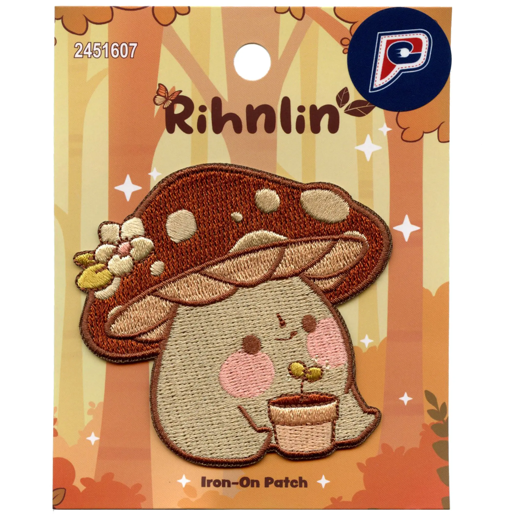 Rihnlin Cute Mushroom Patch Gardening Brown Plush Embroidered Iron On - Image 2