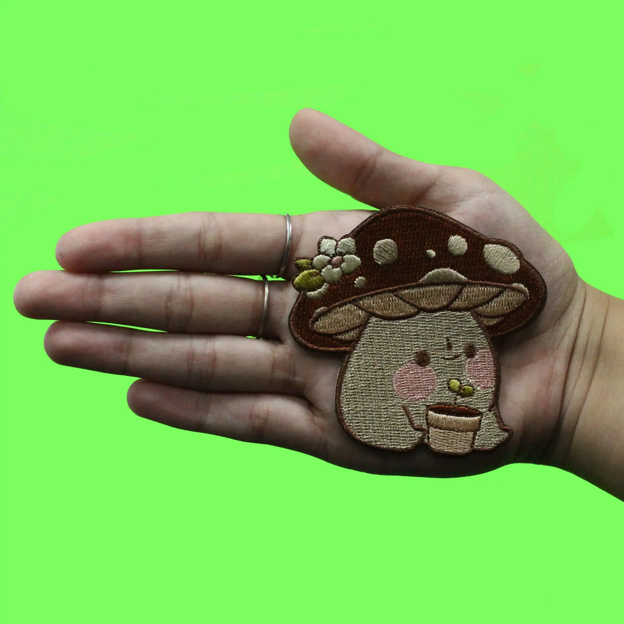Rihnlin Cute Mushroom Patch Gardening Brown Plush Embroidered Iron On - Image 3