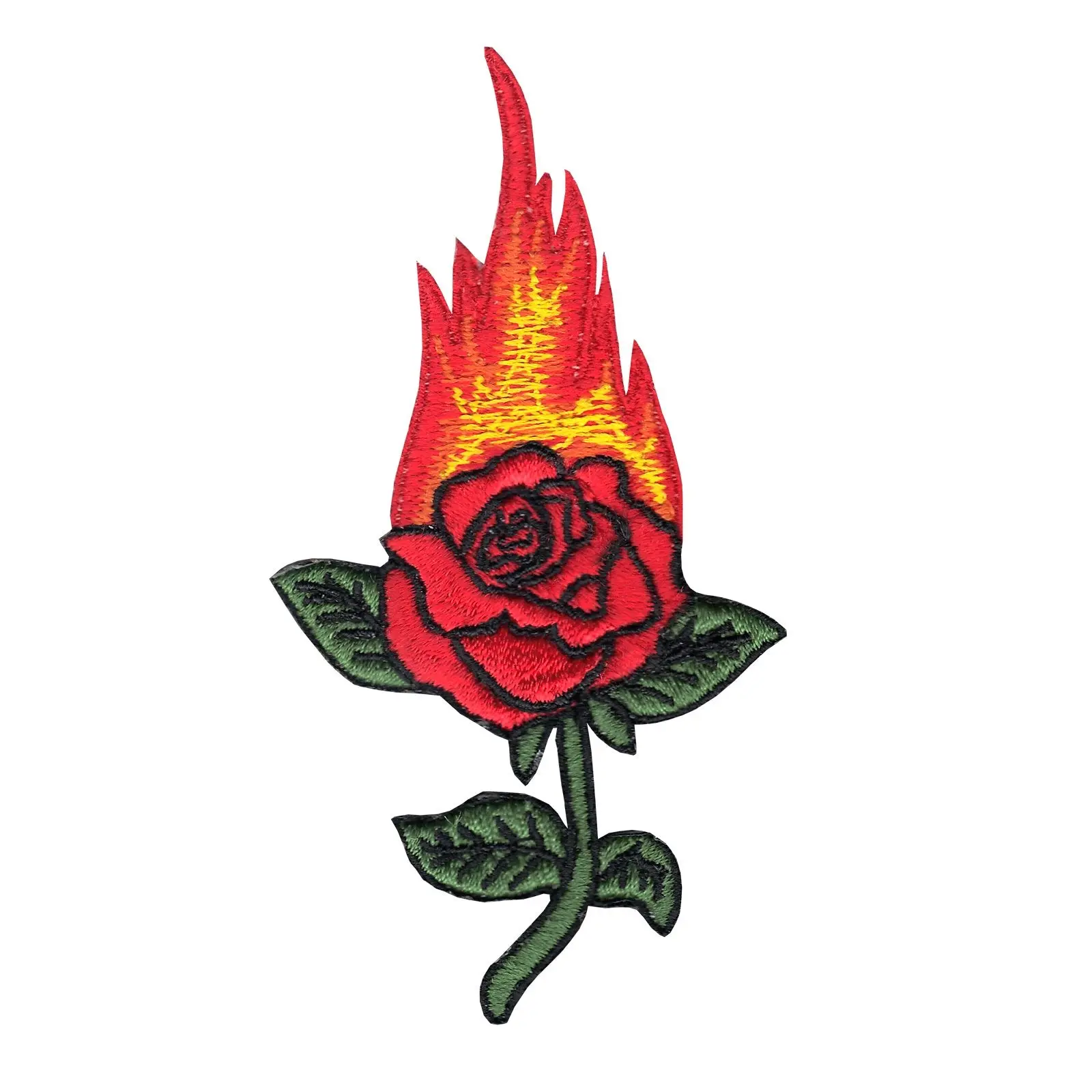 Rose On Fire Iron On Embroidered Patch - Image 3