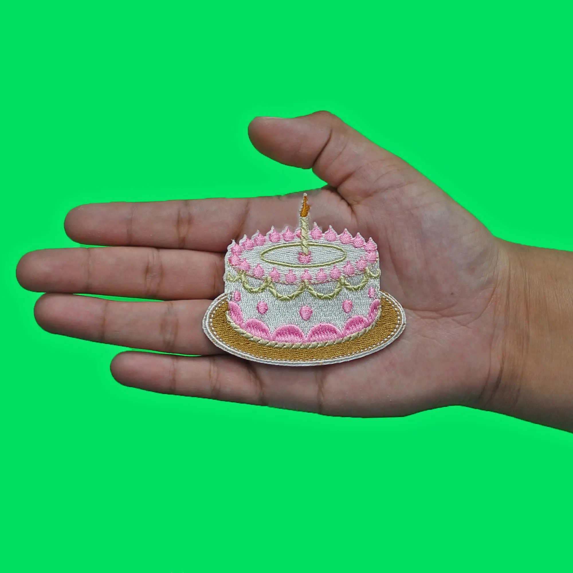 Round Birthday Cake Patch Pink Frosting Dessert Embroidered Iron-On - Image 2