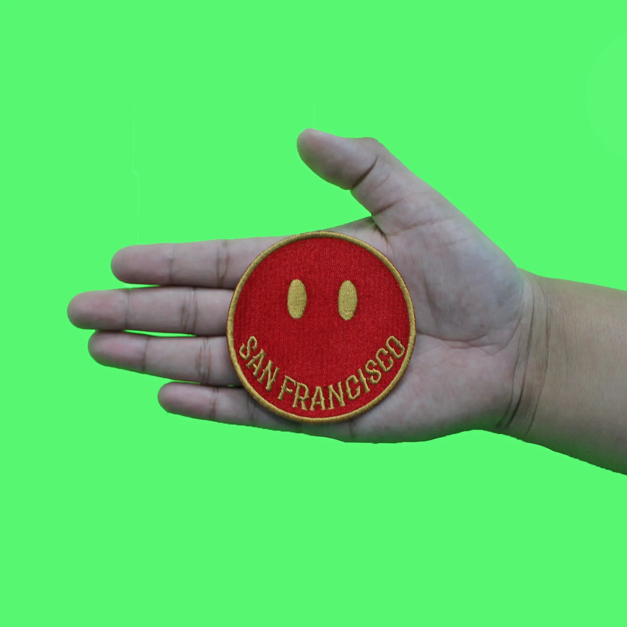 San Francisco Smiley Face Patch Football Fan Red/Gold Embroidered Iron on - Image 2
