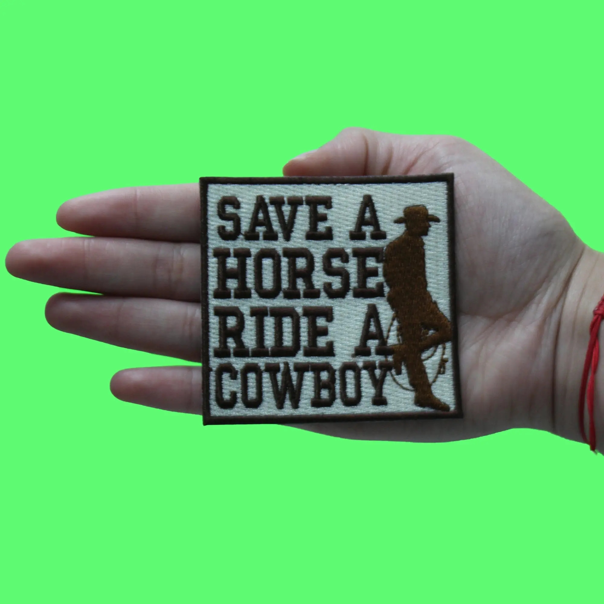 Save A Horse Ride A Cowboy Patch Western Country Script Embroidered Iron On - Image 2