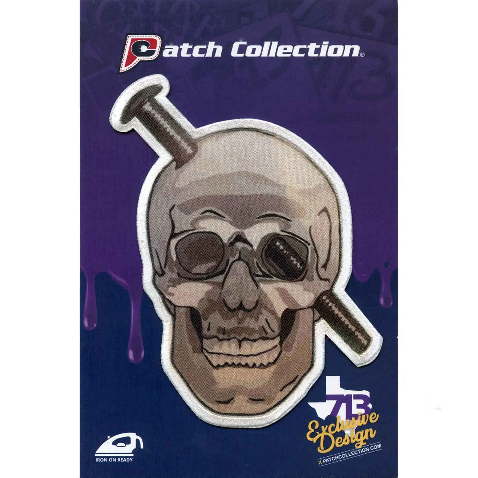 Screwhead Skull Embroidered Iron On Patch