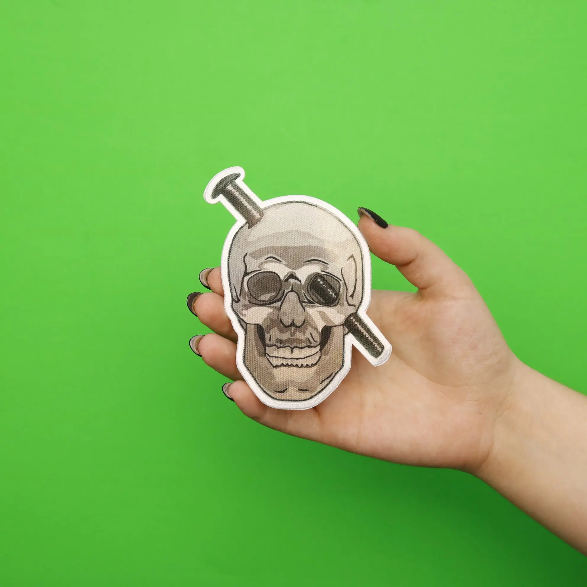 Screwhead Skull Embroidered Iron On Patch - Image 3
