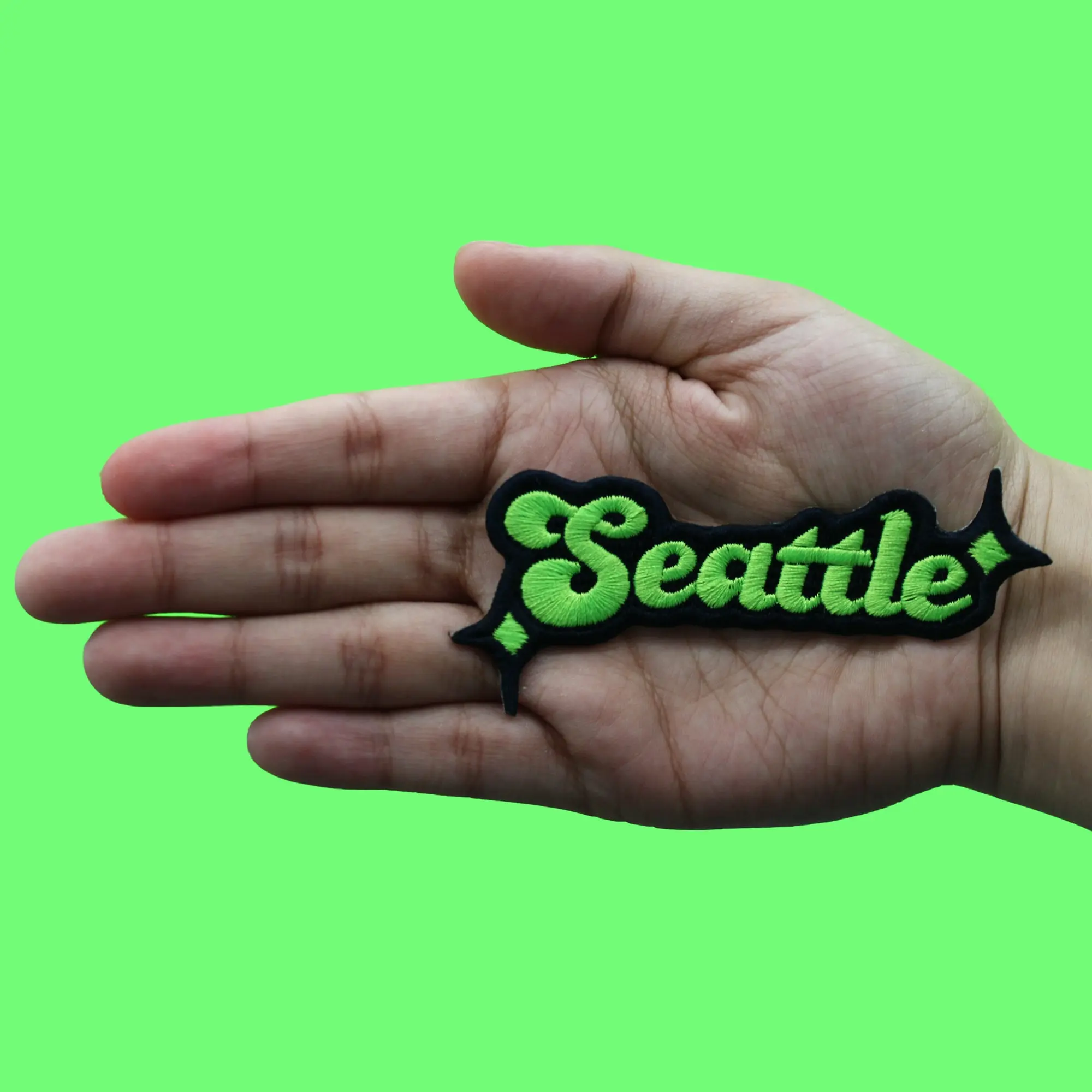Seattle Sparkle Script Patch Neon Green/Navy Blue Football Sports Embroidered Iron On - Image 2