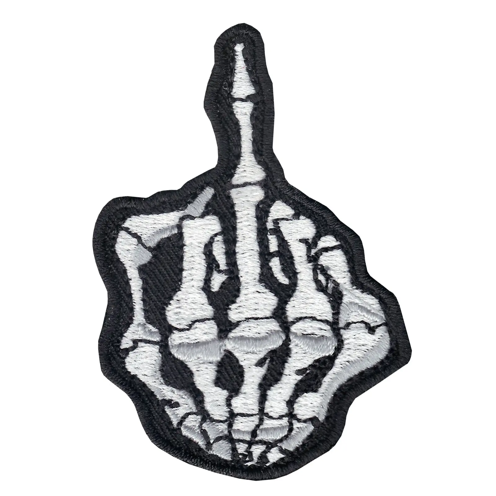 Skeleton Middle Finger Iron On Embroidered Patch