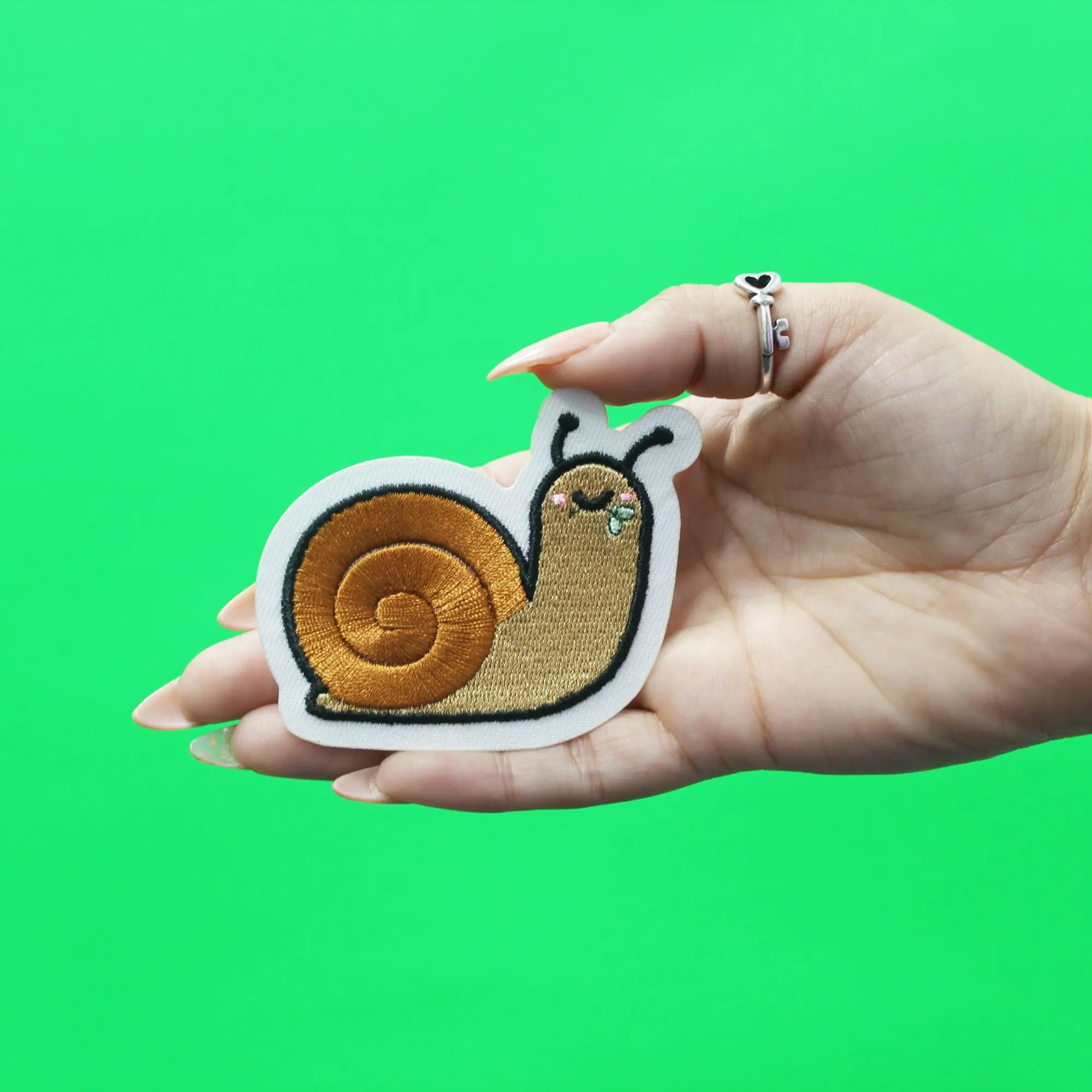 Cute Snail Patch With Leaf Embroidered Iron On - Image 2