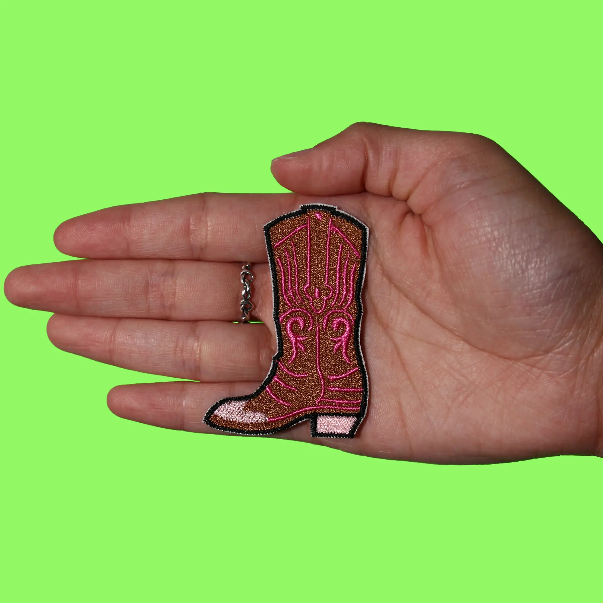 Southern Cowgirl Boots Patch Pink Cutesy Western Embroidered Iron On - Image 2