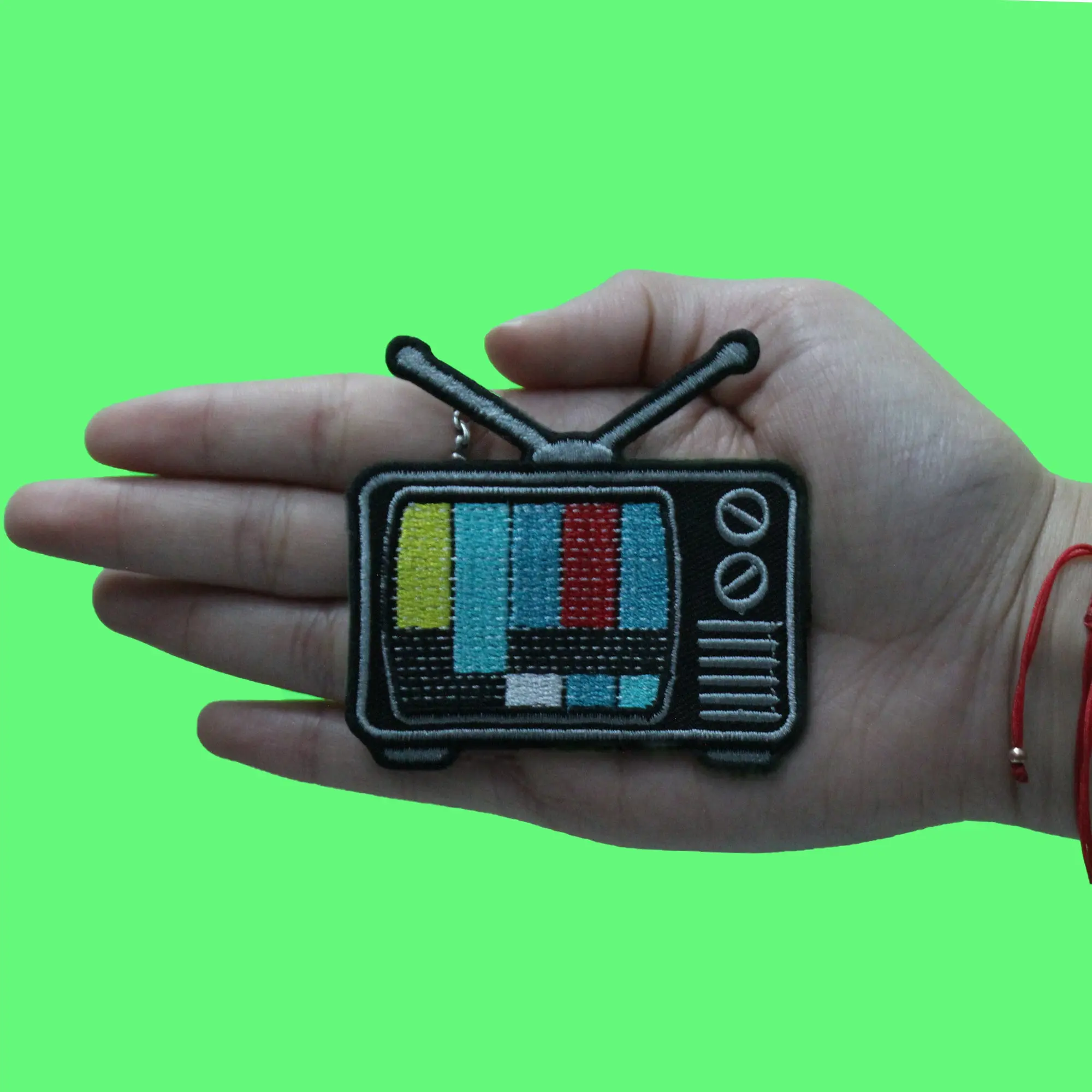 Static Retro TV Off Patch Old School Television Embroidered Iron On - Image 2