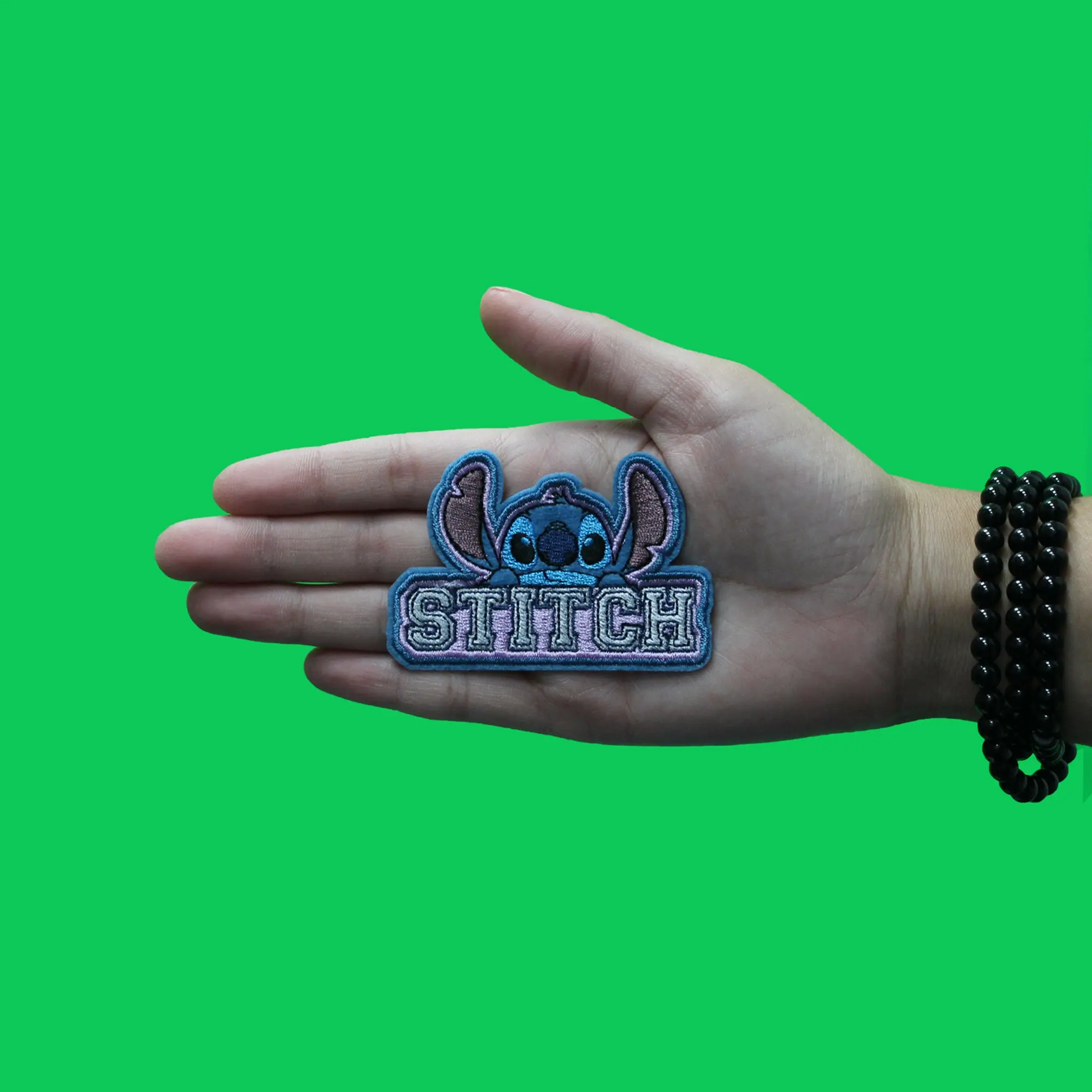 Stitch Peeking With Script Patch Kids Disney Embroidered Iron On - Image 2