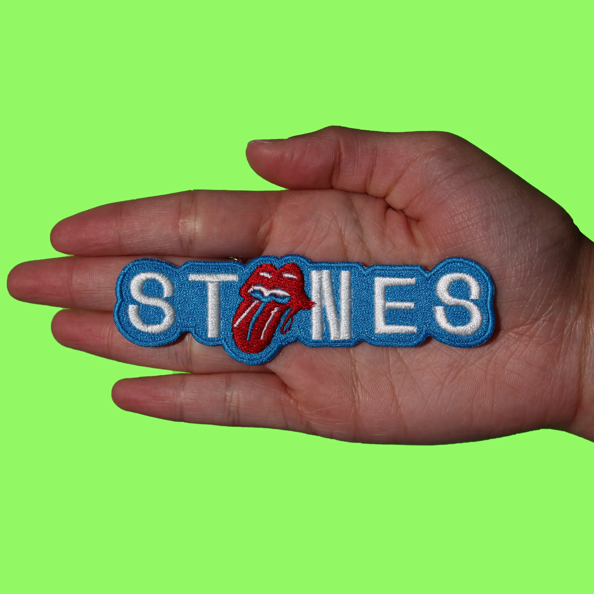 Stones Rolling Stones Patch Blue Script Tongue Out Embroidered Iron On - Image 2
