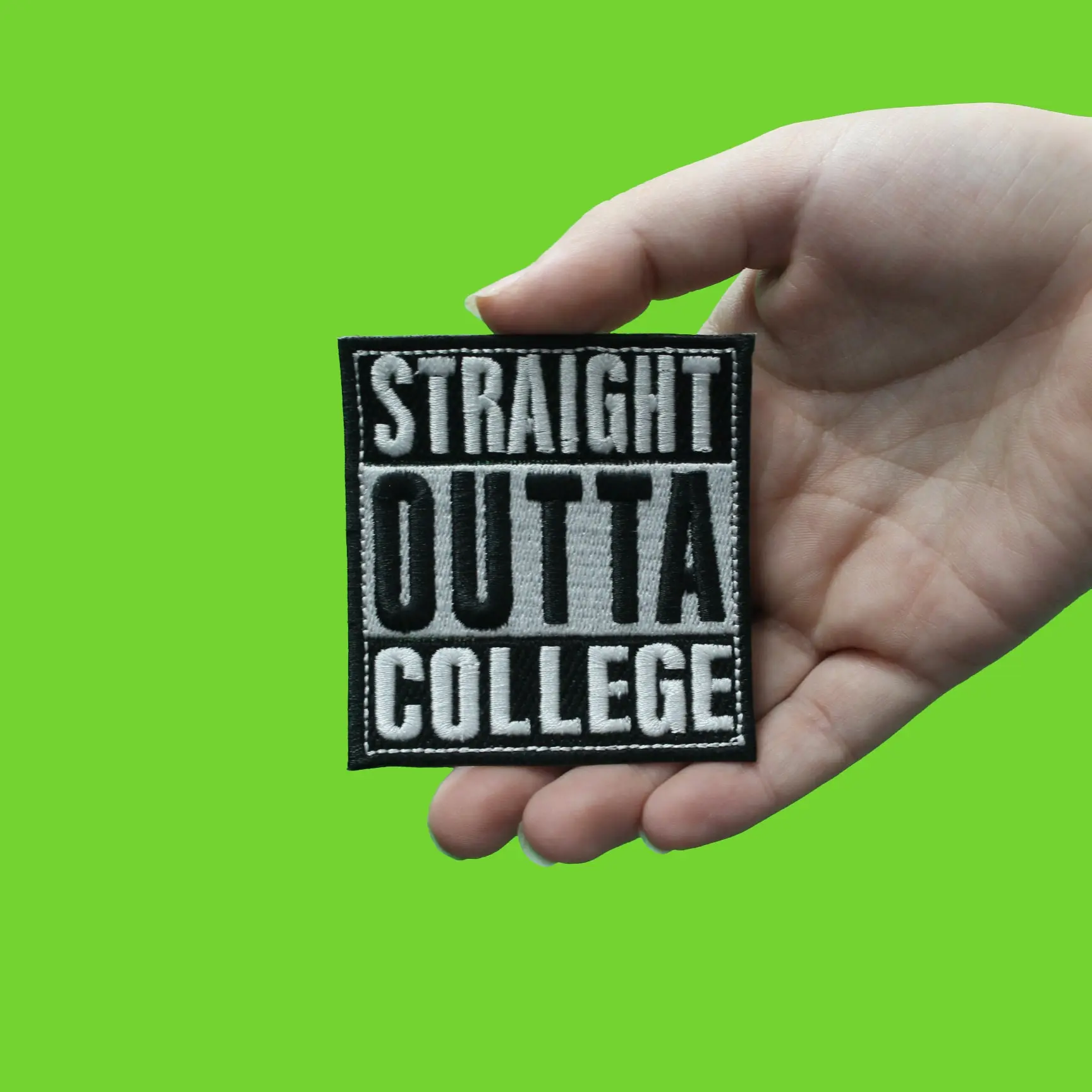 Straight Outta College Embroidered Iron On Patch - Image 2