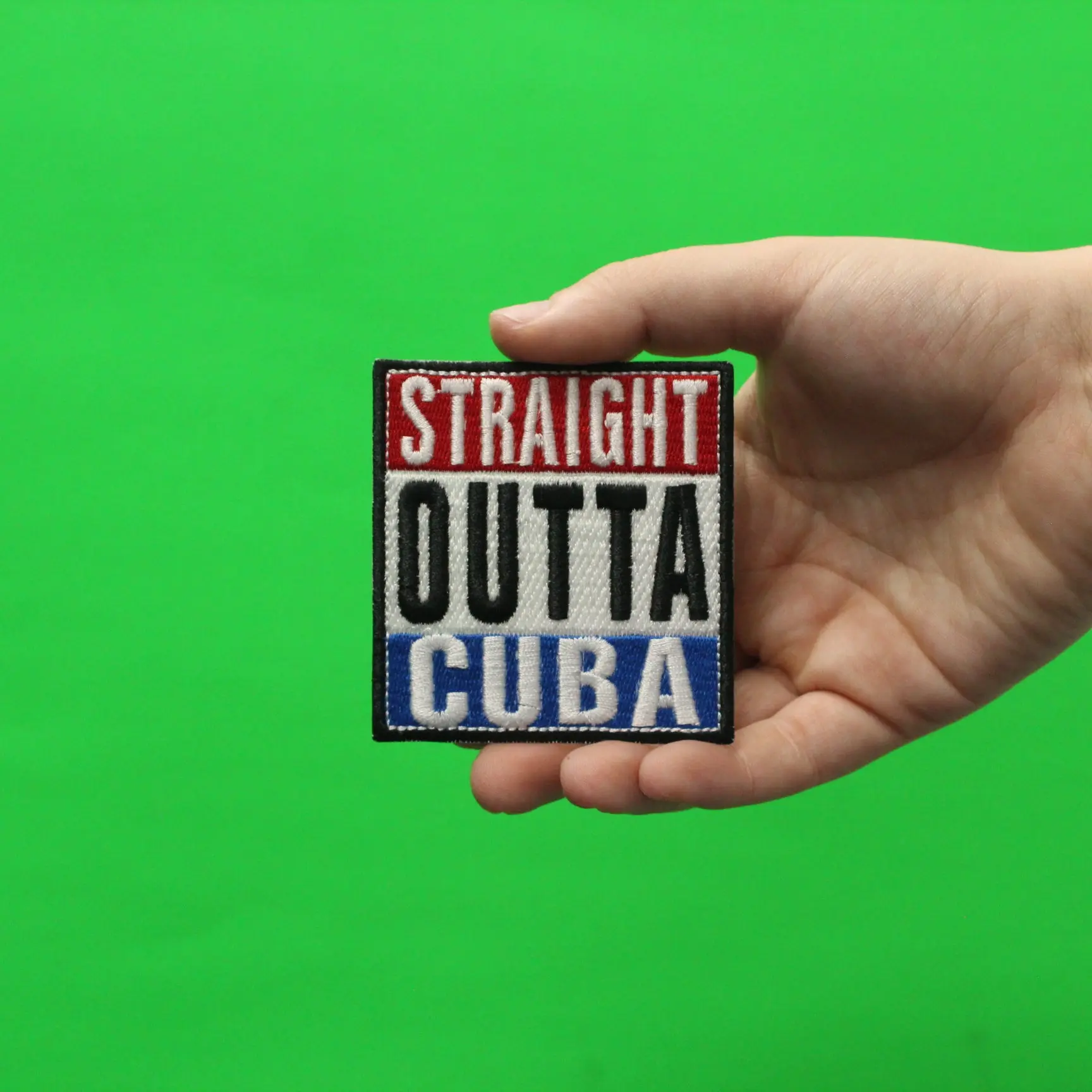 Straight Outta Cuba Patch Hispanic Flag Colors Embroidered Iron On - Image 2