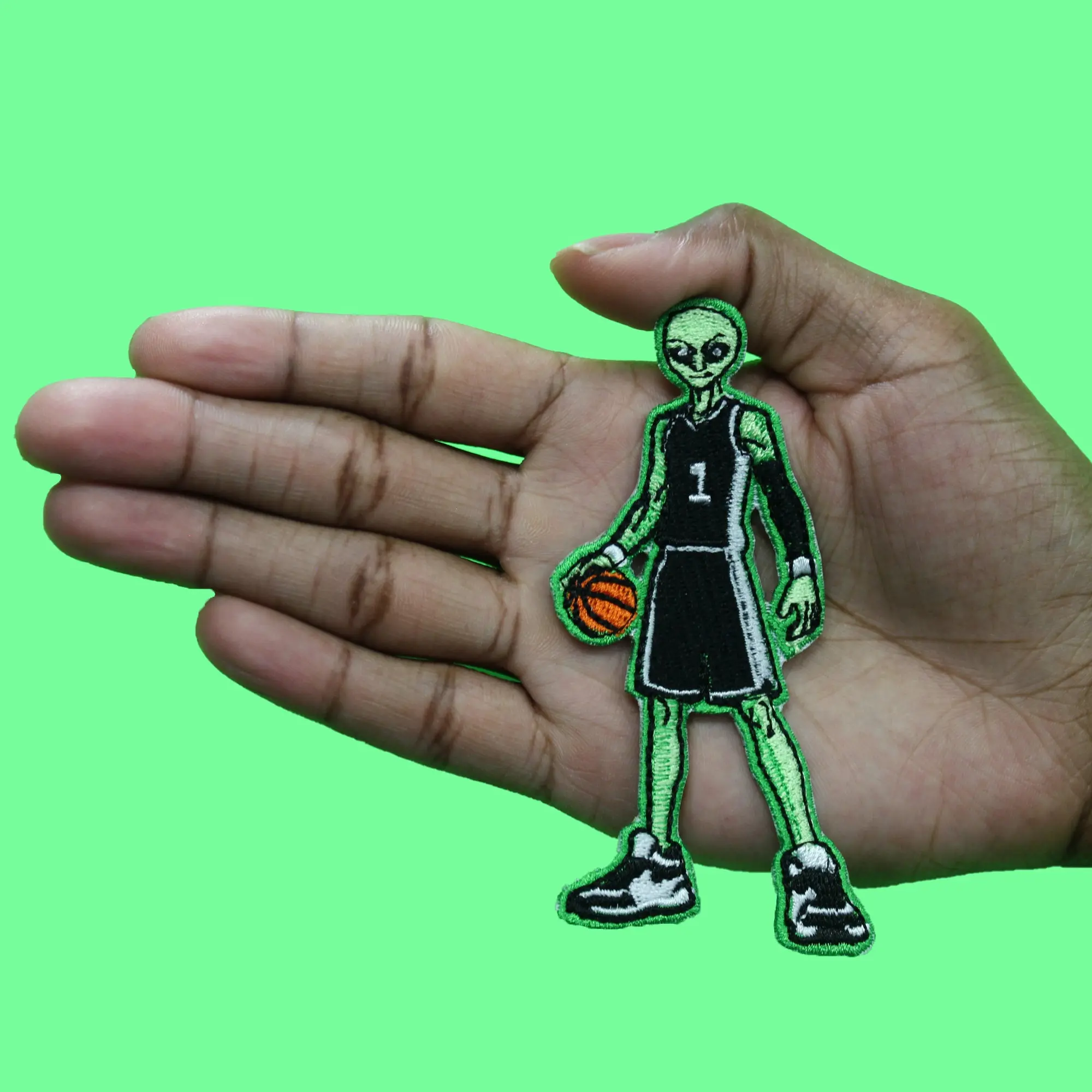 Tall Green Alien #1 Patch Elite Basketball Player Embroidered Iron On - Image 2