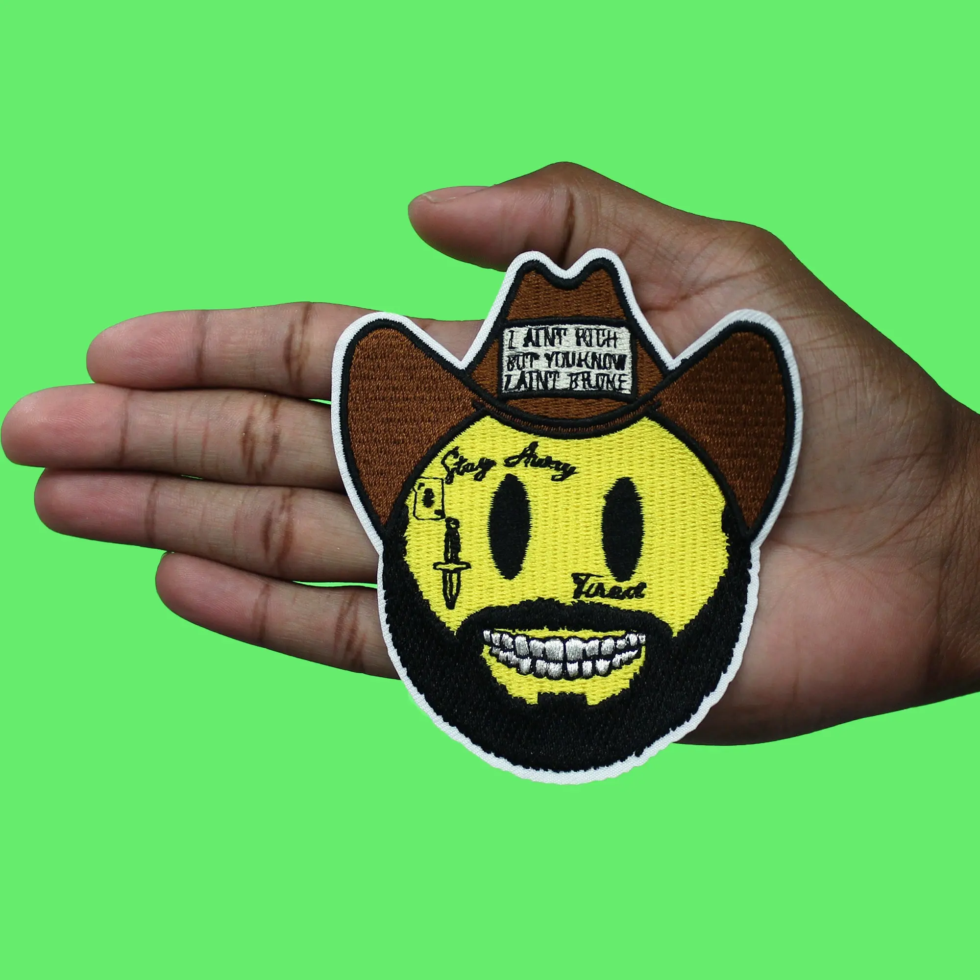 Cowboy Rapper Face Tattoo Patch I Aint Broke Embroidered Iron On - Image 2