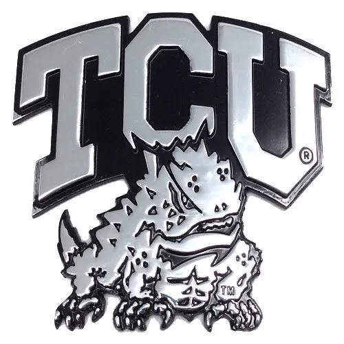 TCU Horned Frogs Logo with Frog Premium Solid Metal Chrome Plated Car Auto Emblem