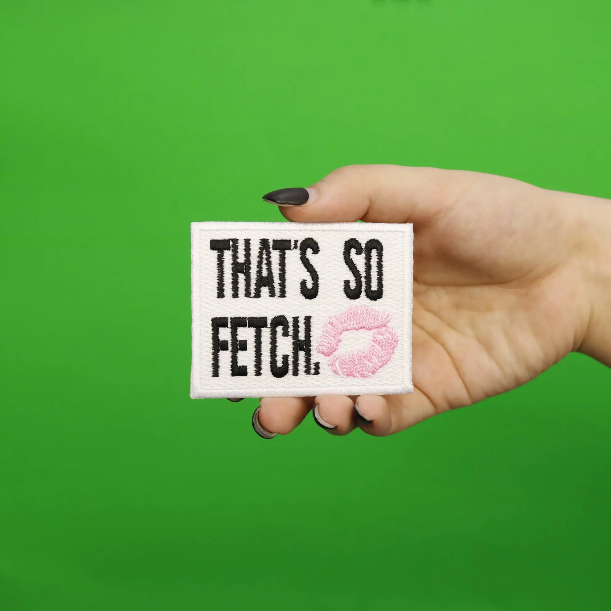 That's So Fetch With Lips Box Embroidered Iron On Patch - Image 2