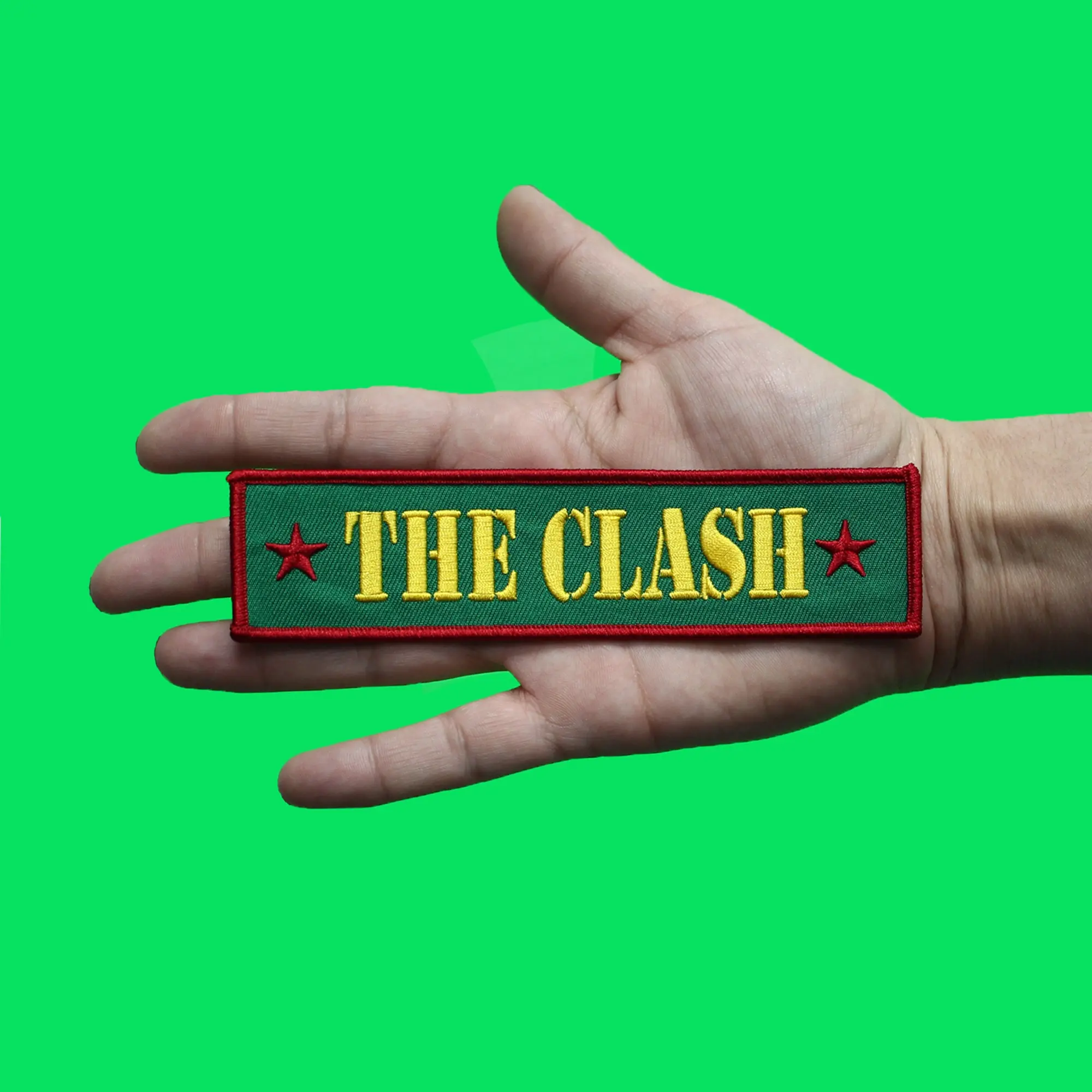 The Clash Logo Strip Patch Star Military Green Embroidered Iron On - Image 2