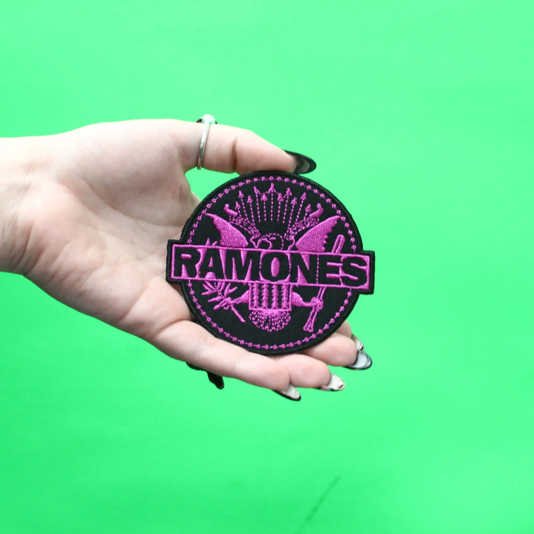 The Ramones Pink Eagle Patch Punk Rock Band Embroidered Iron On - Image 2