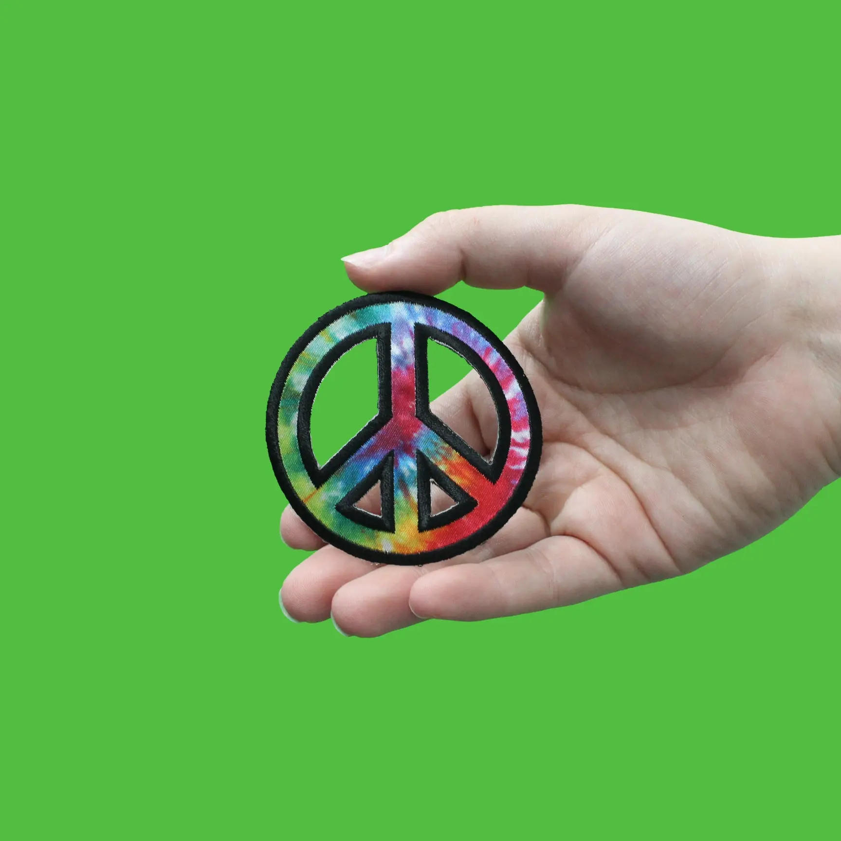 Tie Dye Peace Sign Embroidered Applique Iron On Patch - Image 2