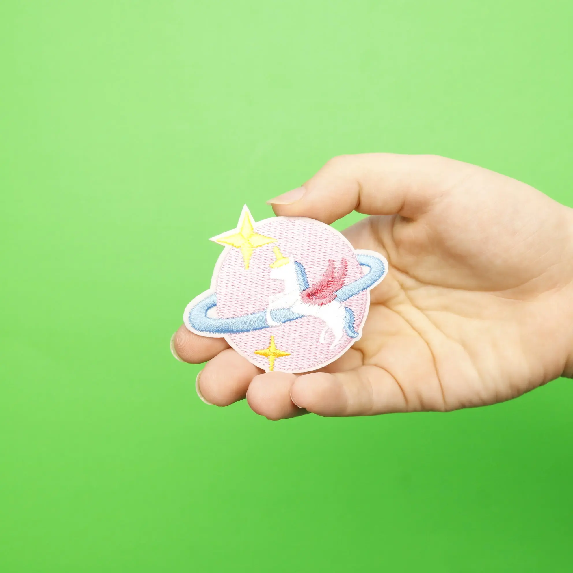 Unicorn With Pink Planet Embroidered Iron On Patch - Image 2