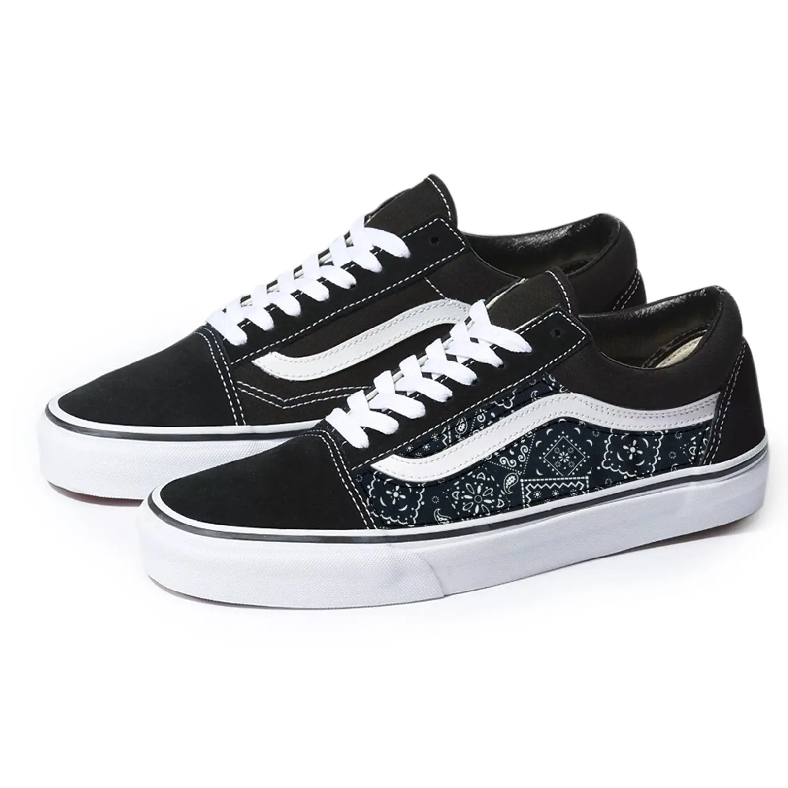 Vans Black Old Skool x Black Bandana Pattern Custom Handmade Shoes By Patch Collection