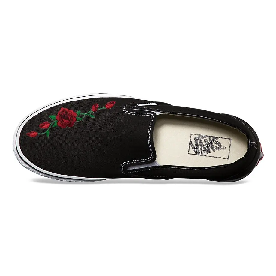 Vans Black Slip-On Red Rose Custom Shoes - Image 4