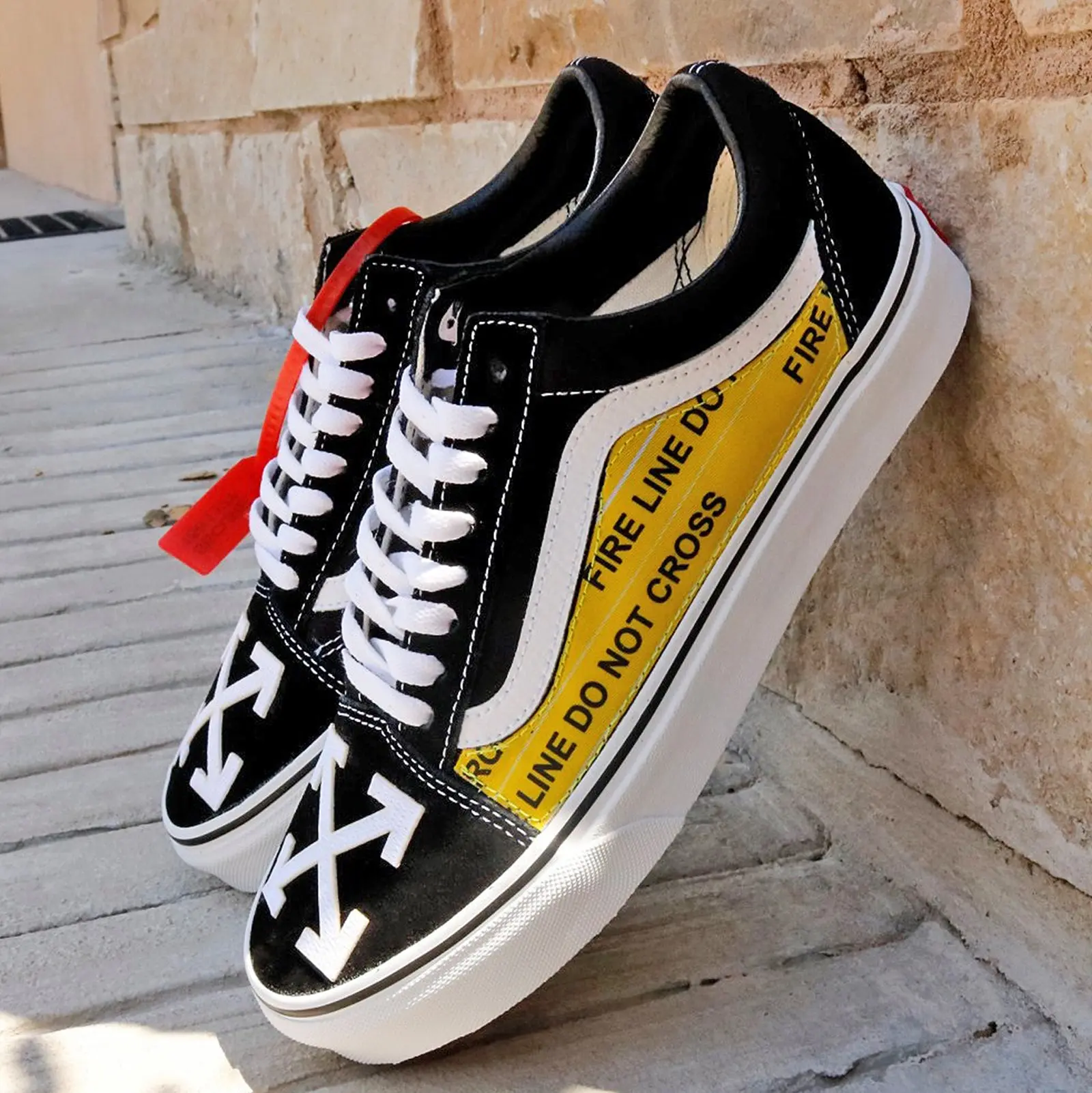Vans Old Skool x Caution Tape Custom Handmade Shoes By Patch Collection