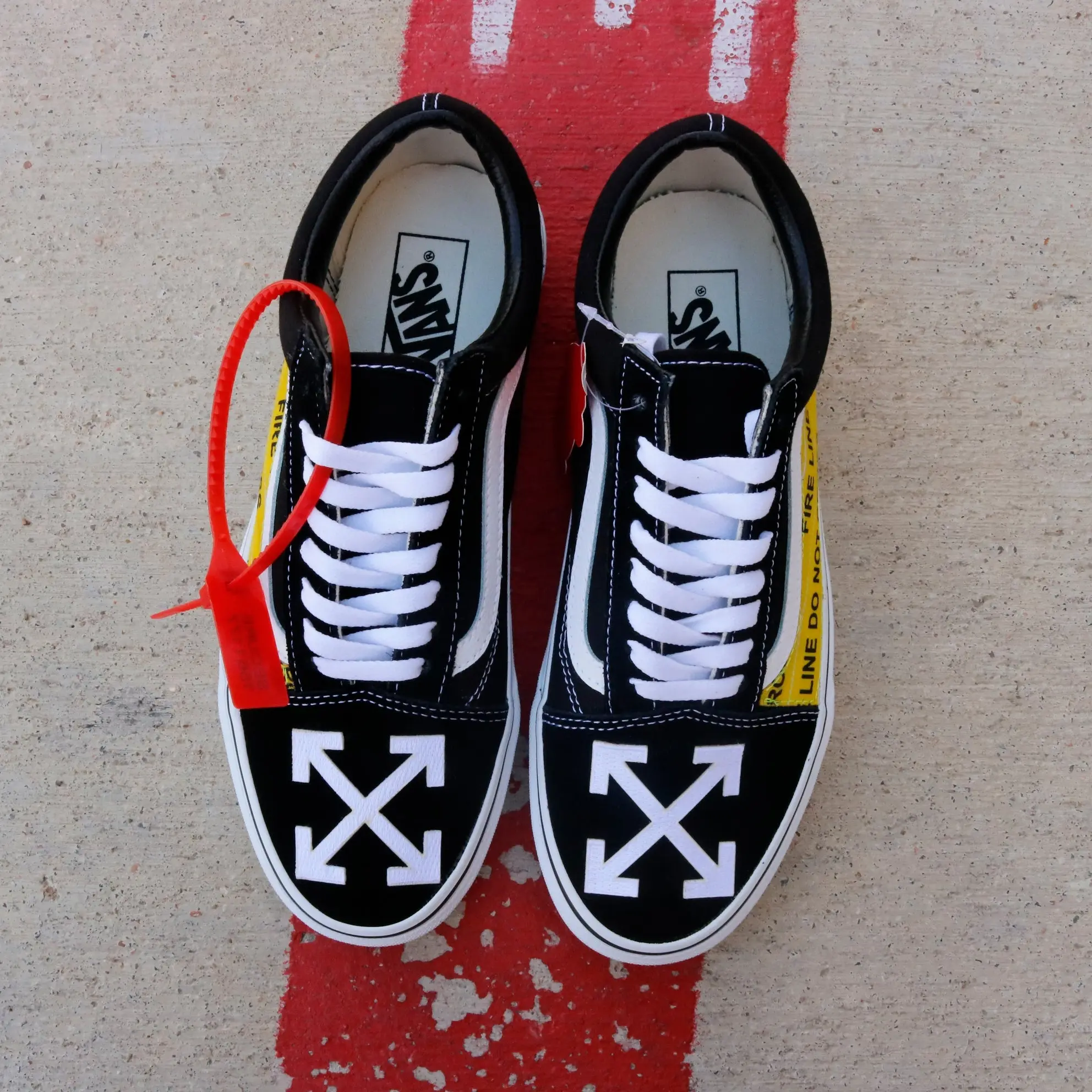 Vans Old Skool x Caution Tape Custom Handmade Shoes By Patch Collection - Image 2