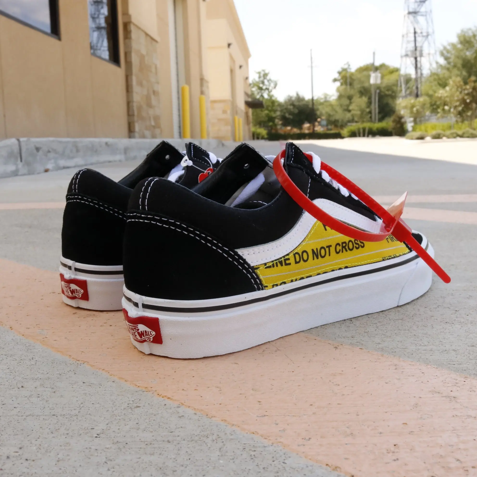 Vans Old Skool x Caution Tape Custom Handmade Shoes By Patch Collection - Image 3