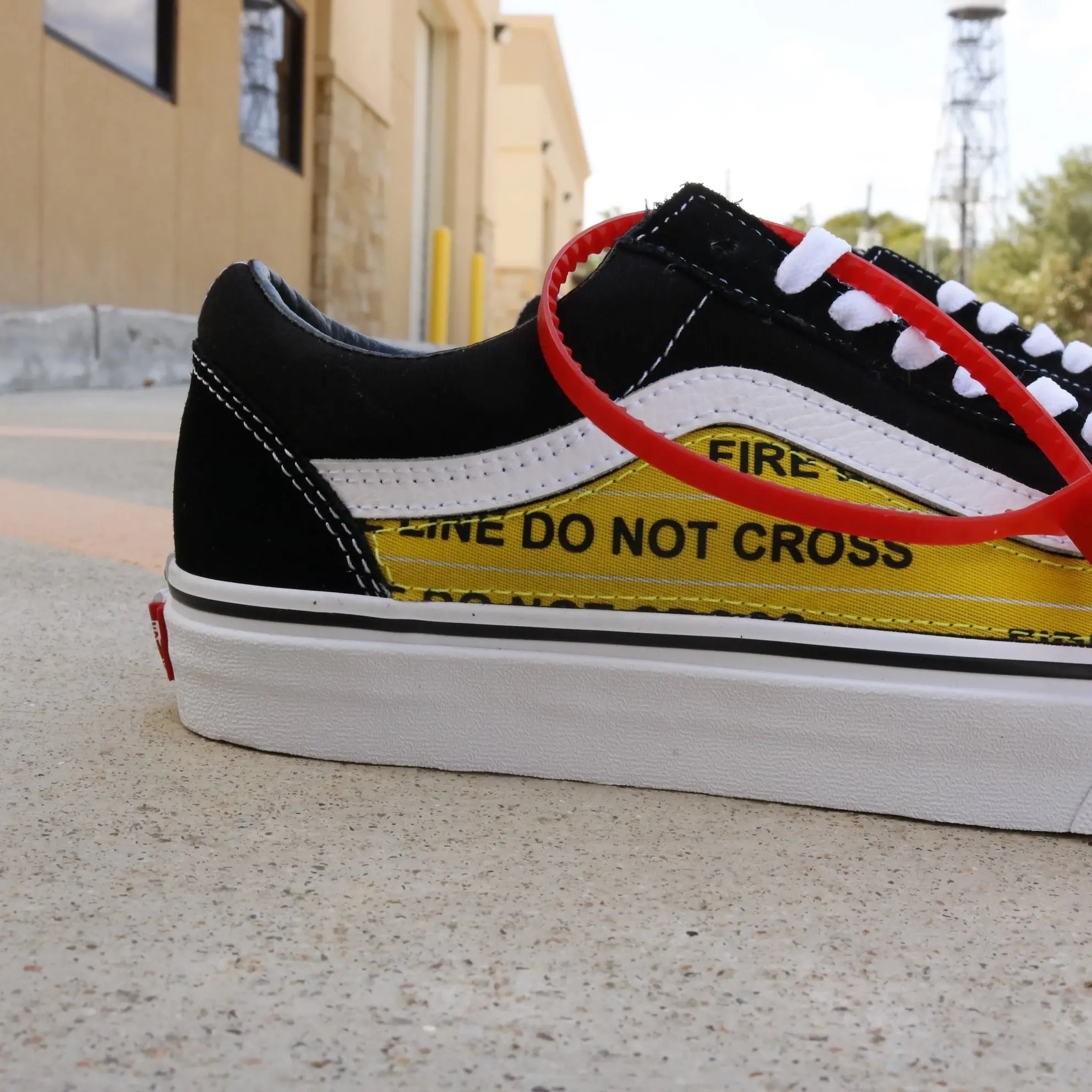 Vans Old Skool x Caution Tape Custom Handmade Shoes By Patch Collection - Image 4
