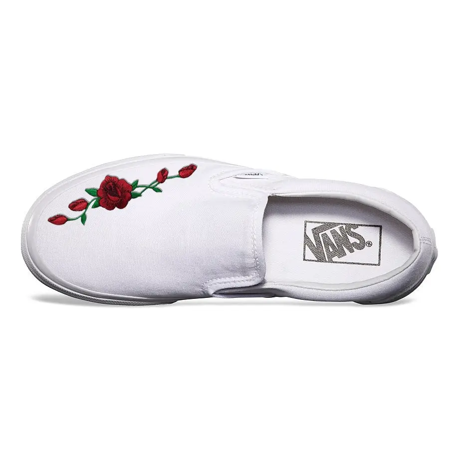 Vans White Slip-On Red Rose Custom Shoes - Image 3
