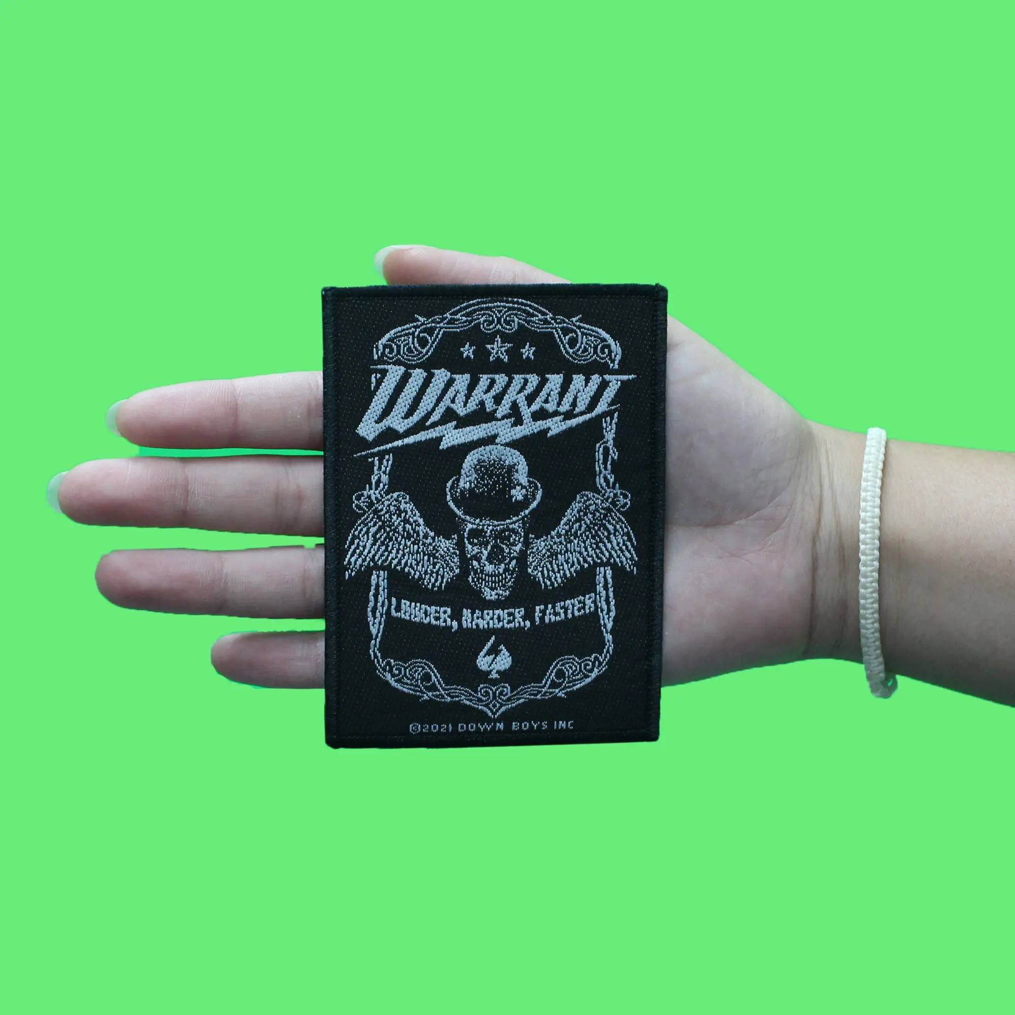 Warrant Louder Harder Faster Patch Metal Skull Wings Woven Sew On - Image 2
