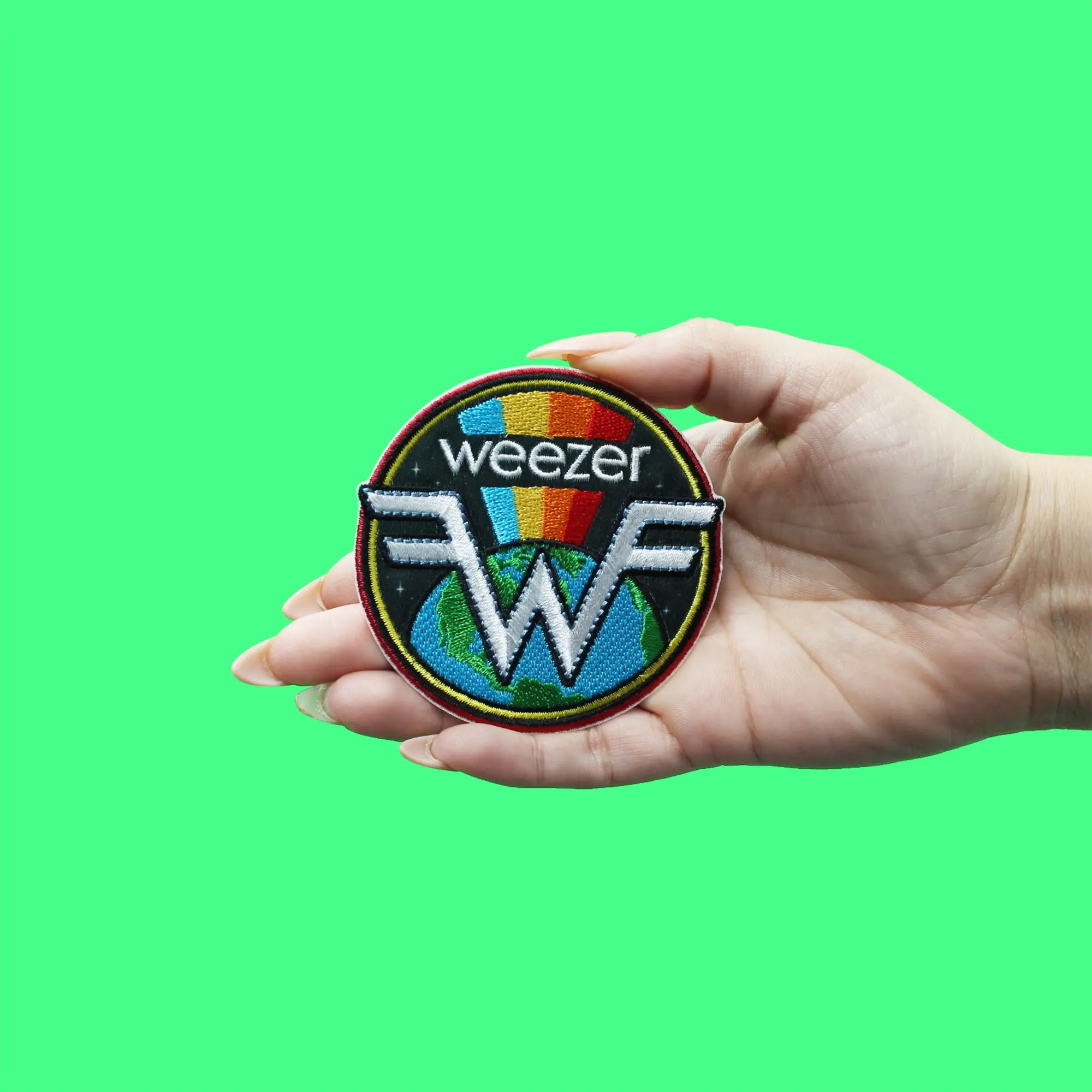 Weezer Rainbow World Logo Patch Round Embroidered Iron On - Image 2