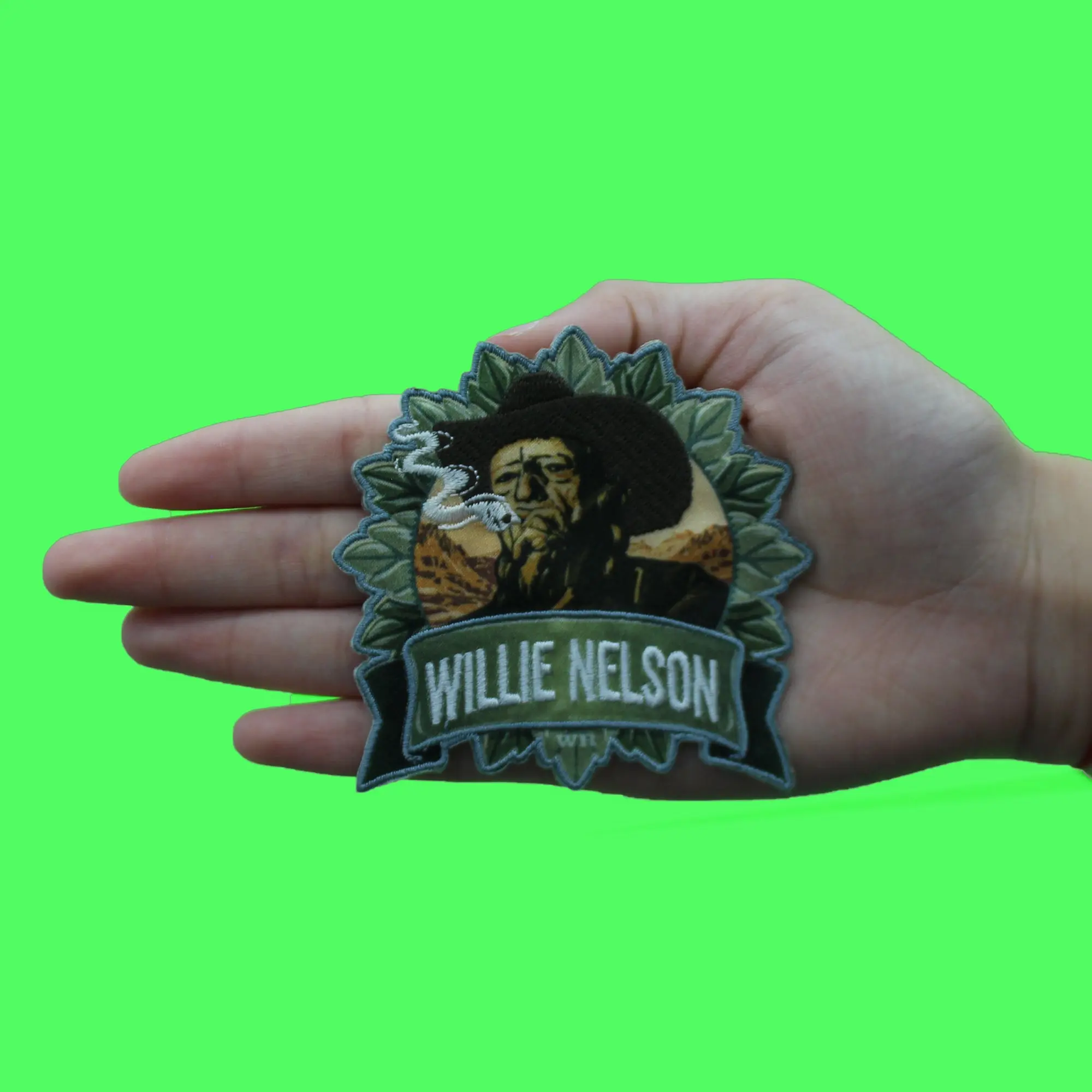 Willie Nelson Portrait Patch Smoking Pot Music Sublimated Embroidered Iron On - Image 2