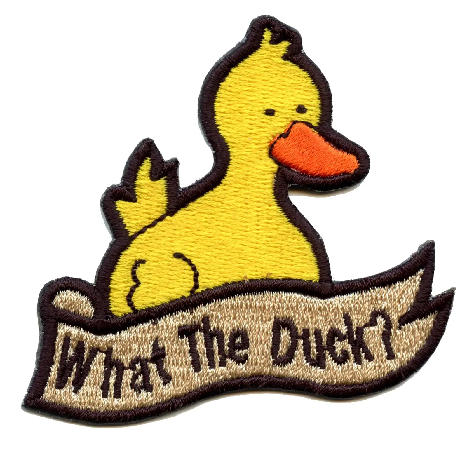 Yellow Duck "What The Duck?" Embroidered Iron On Patch